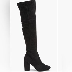 BP CALI STRETCH OVER THE KNEE BOOT BLACK FAUX SUEDE HEEL 3 1/4” SIZE 8.5 MEDIUM